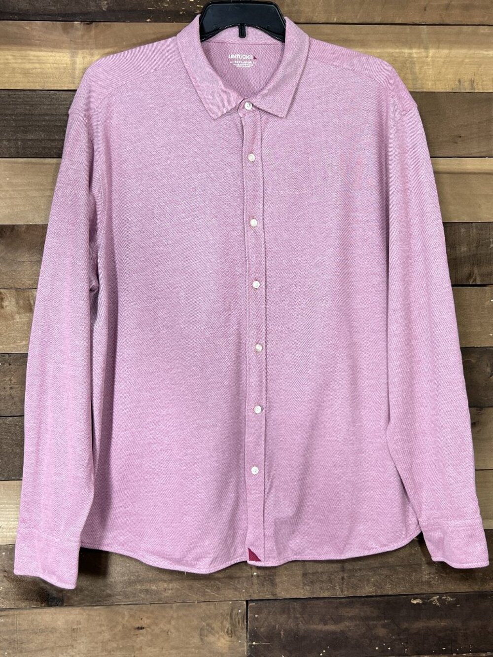 UNTUCKit Shirt Mens 3XL Pink Pique Knit Cotton Long Sleeve Button Up Casual
